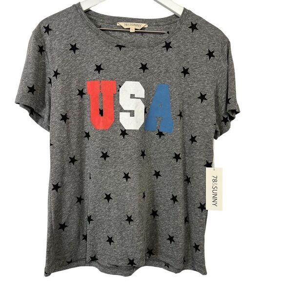 Wantable 78 & Sunny USA Graphic Tee Star Print Womens size Large Grey NWT $49 - Picture 1 of 6